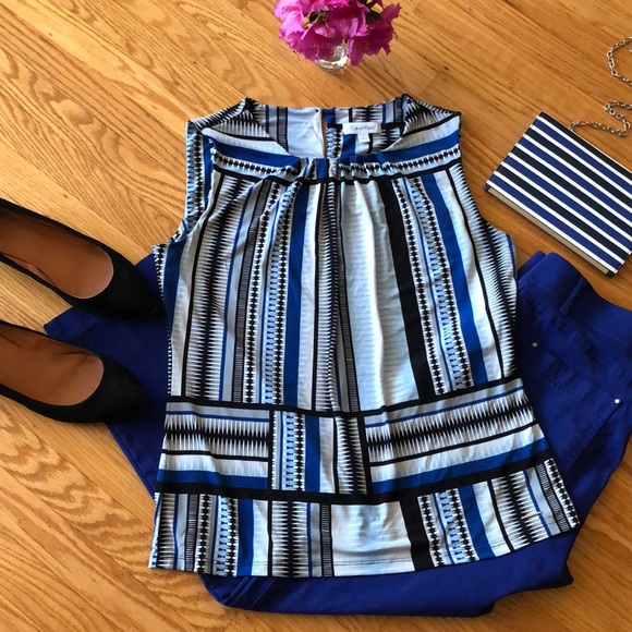 Calvin Klein Tops - 🌺 Calvin Klein; Cobalt Blue/Black Designer Top L!